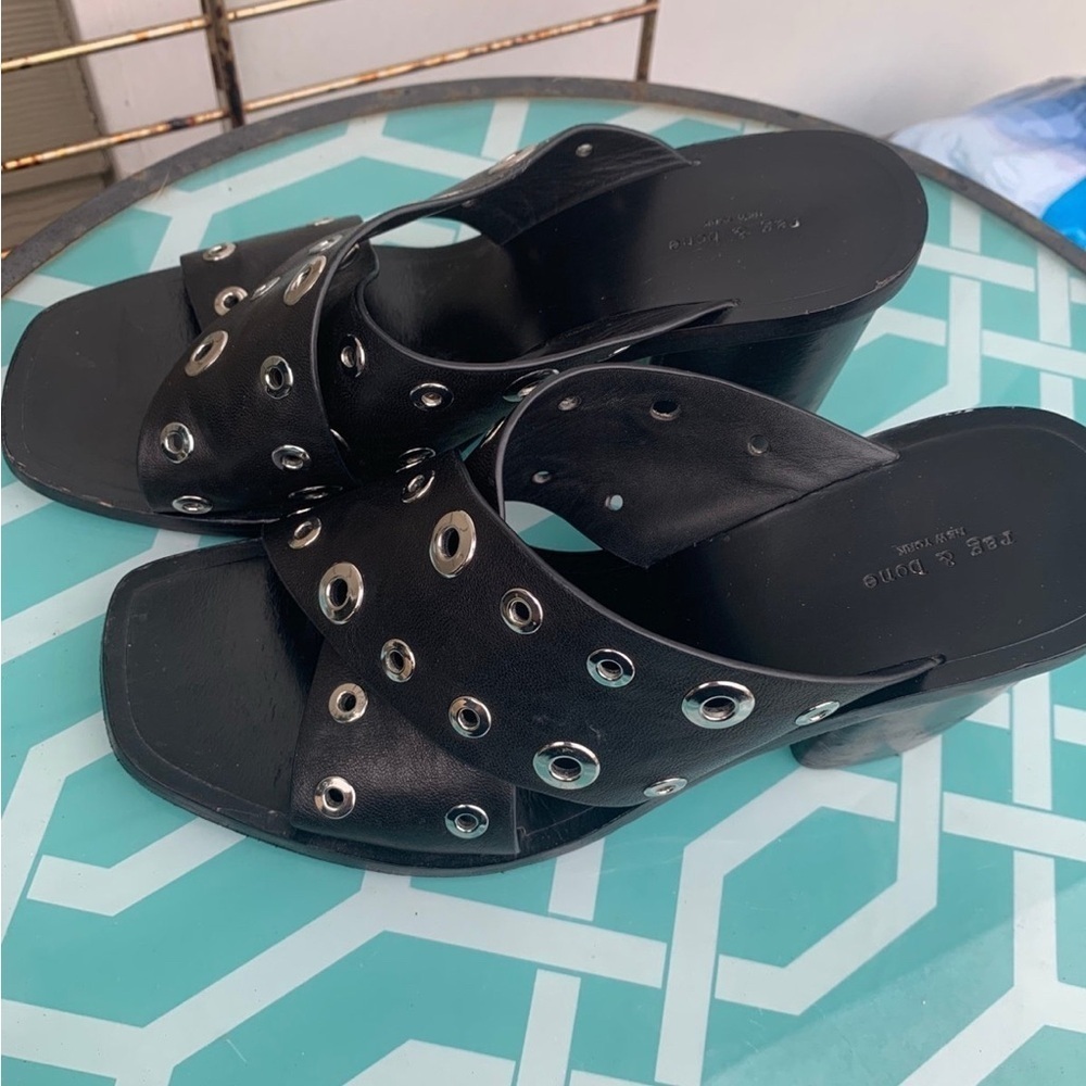 Rag & Bone Slide Paige Sandals Crisscross Black Block Heel SZ 37 $485 - Picture 2 of 6